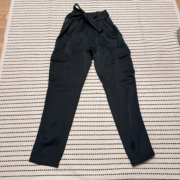 A.L.C Black Satin Adam Tie Waist Cargo Pants - Picture 5 of 7
